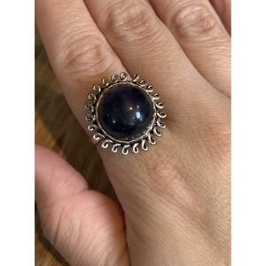 Sterling Silver 925 Cabochon Stone Ring Blue‎ Gray Domed Size 9